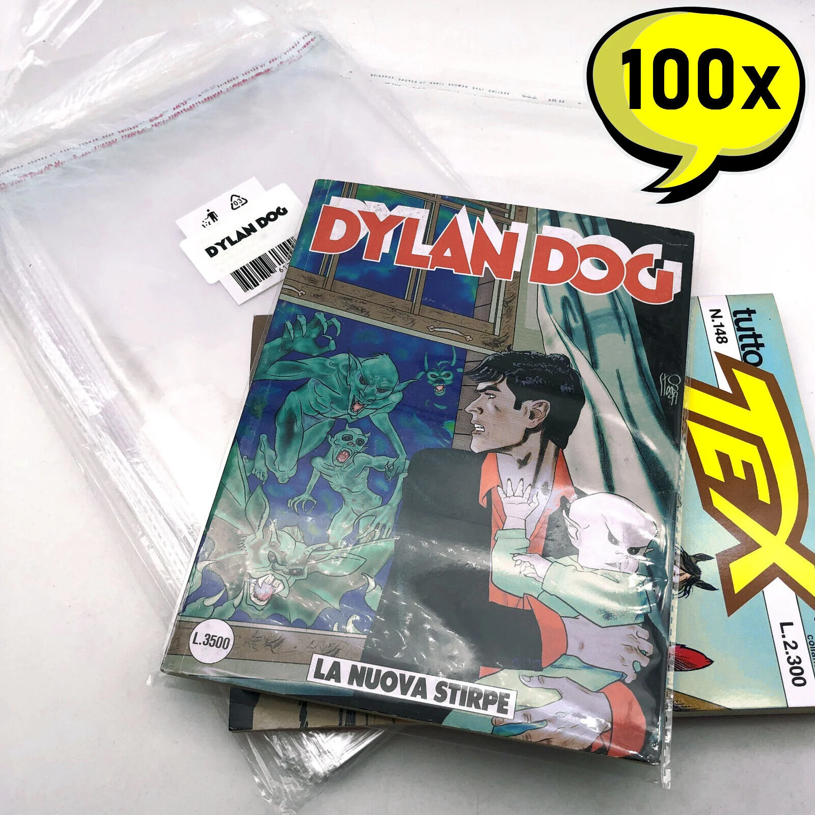 100x Buste protettive trasparenti per Fumetti Sergio Bonelli Dylan Dog Tex Zagor (con foro)