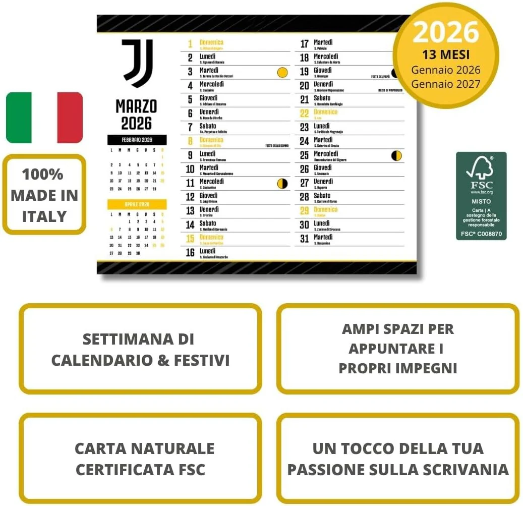 Calendario Verticale Juventus 2026+ Calendario da tavolo 2026 13 mesi - Prodotto Ufficiale - Image 7
