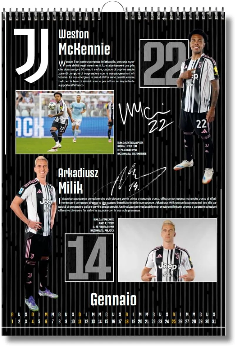Calendario Verticale Juventus 2026 cm 29x42 + Carte da Gioco Juventus - Poker - Burraco - Ramino (2 mazzi: 52 carte per mazzo + 2 jolly) - prodotto Ufficiale - Image 3