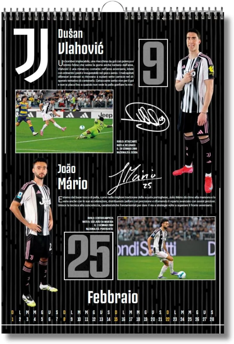 Calendario Verticale Juventus 2026 cm 29x42 + Carte da Gioco Juventus - Poker - Burraco - Ramino (2 mazzi: 52 carte per mazzo + 2 jolly) - prodotto Ufficiale - Image 4