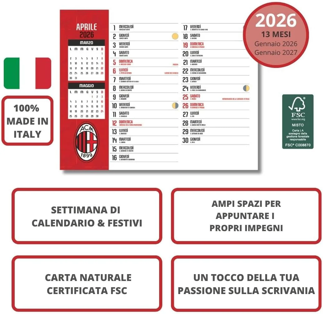 Calendario Verticale Milan 2026+ Calendario da tavolo 2026 13 mesi - Prodotto Ufficiale - Image 7