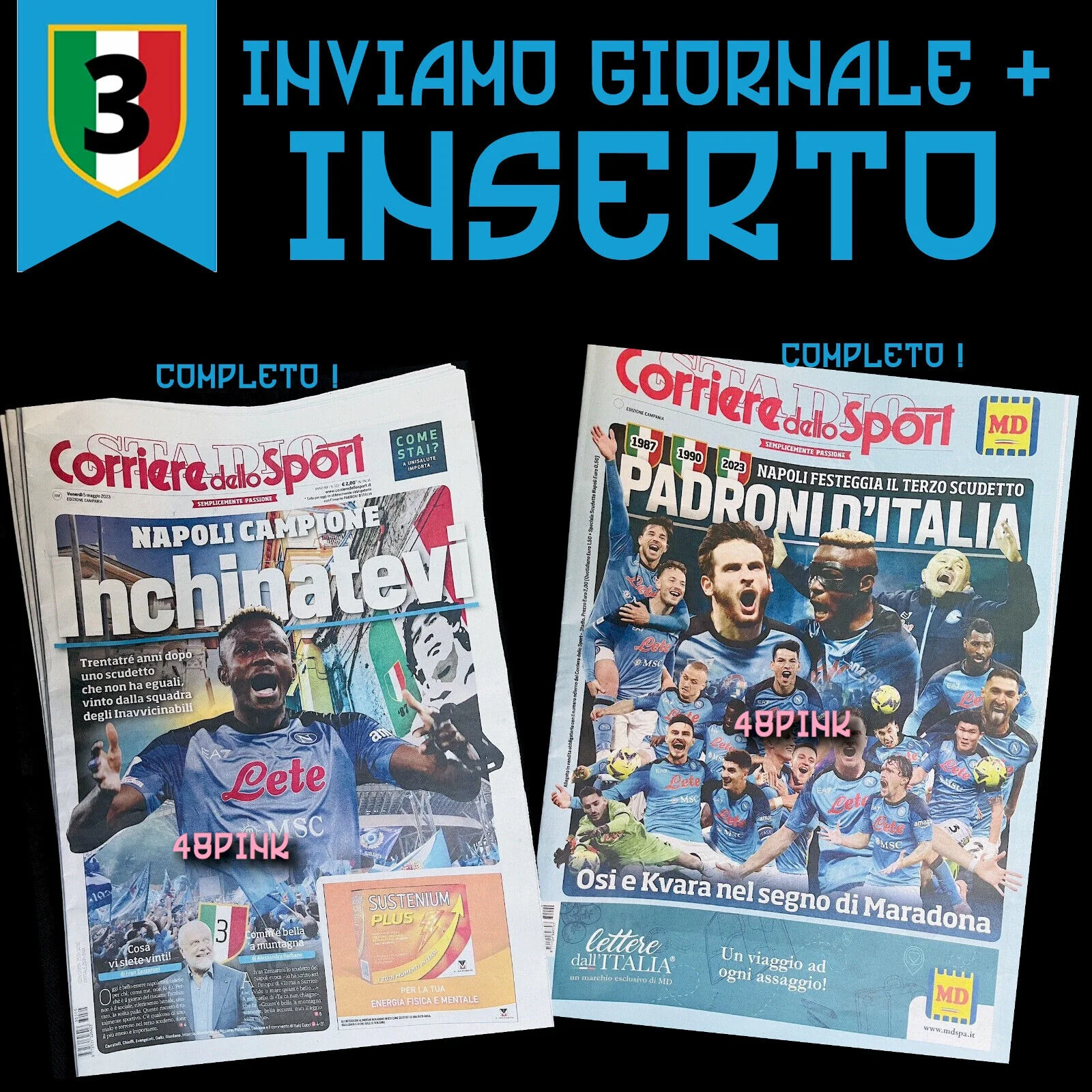 Corriere dello Sport 2023 + 3 Ristampe NAPOLI Scudetto 1987 1990 Coppa Uefa 1989 - Image 4