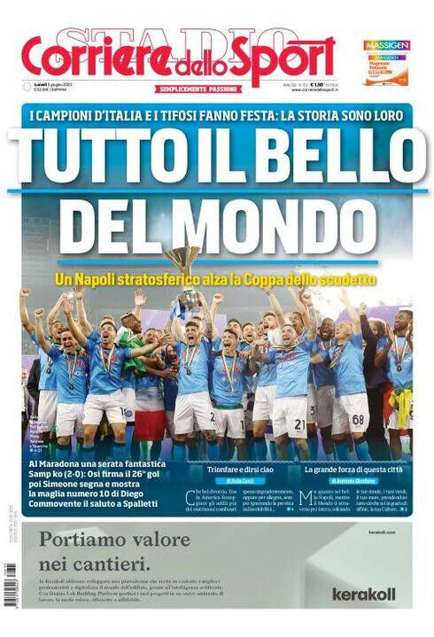 Corriere dello Sport del 4 5 Giugno 2023 3 Scudetto Calcio Napoli Copia Azzurra - Image 3