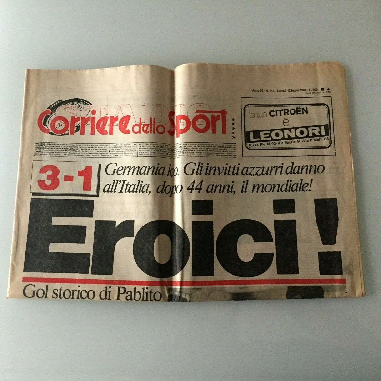 Corriere dello sport ITALIA 12 Luglio Eroici! Campione del Mondo 1982 Nazionale