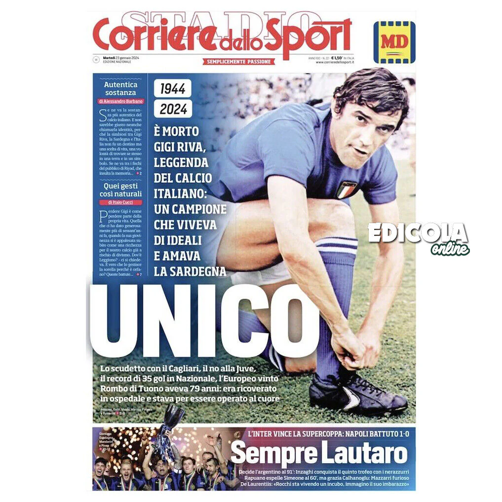 Corriere Gazzetta dello Sport tutto 23.01.2024 Morte di Gigi RIVA Luigi Cagliari - Image 3