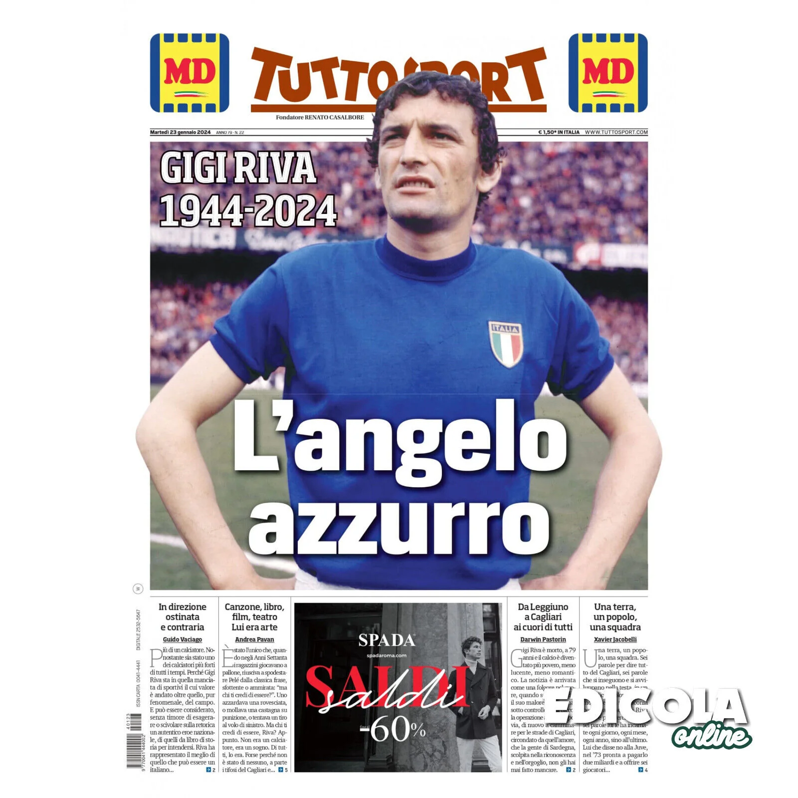 Corriere Gazzetta dello Sport tutto 23.01.2024 Morte di Gigi RIVA Luigi Cagliari - Image 5
