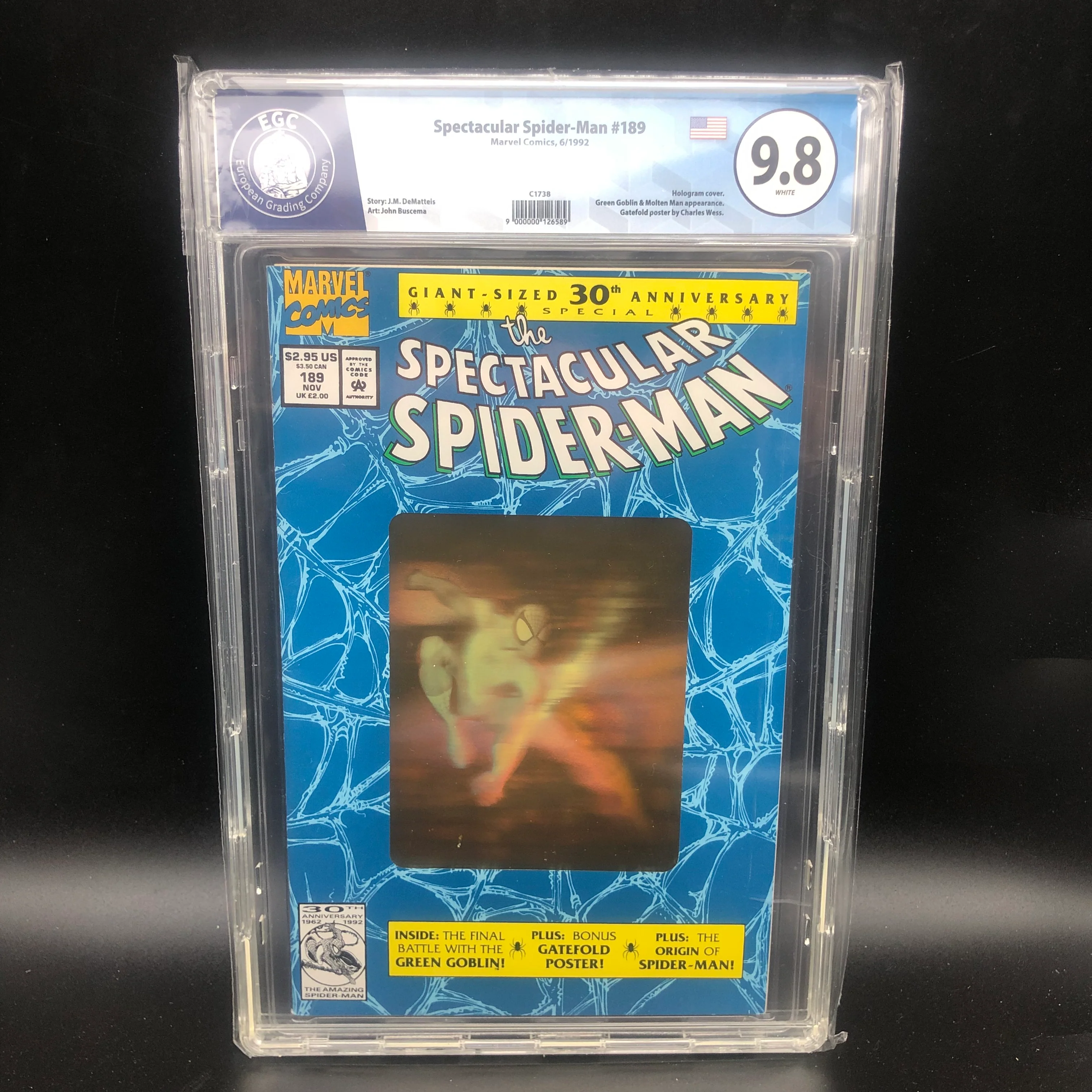 Fumetti Gradati EGC : Spectacular Spider-Man #189 - Hologram Cover Gold - EGC 9.8 - Prima edizione 1992