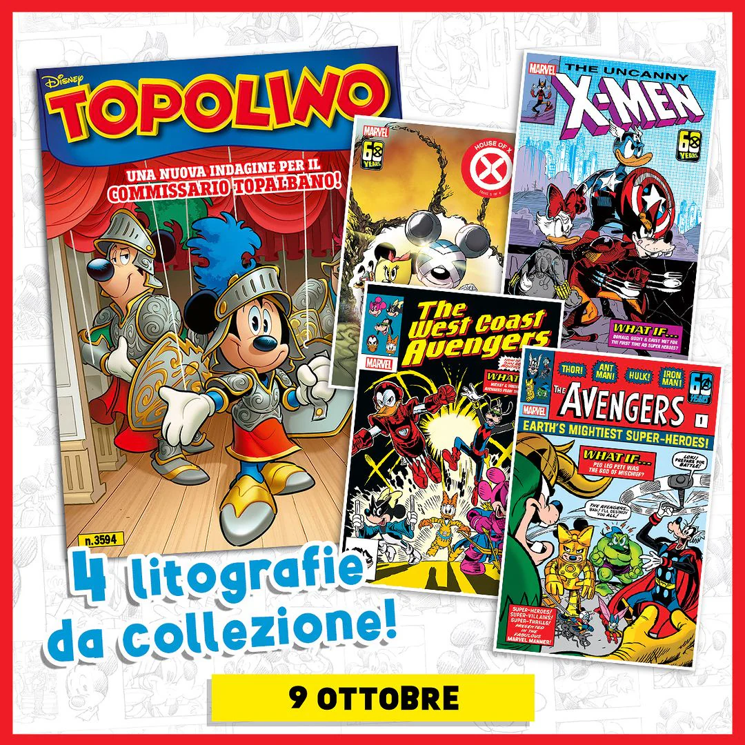 Fumetti TOPOLINO 3594 3595 3596 con gadget 12 Litografie MARVEL 2024 Limited Edition - Image 3