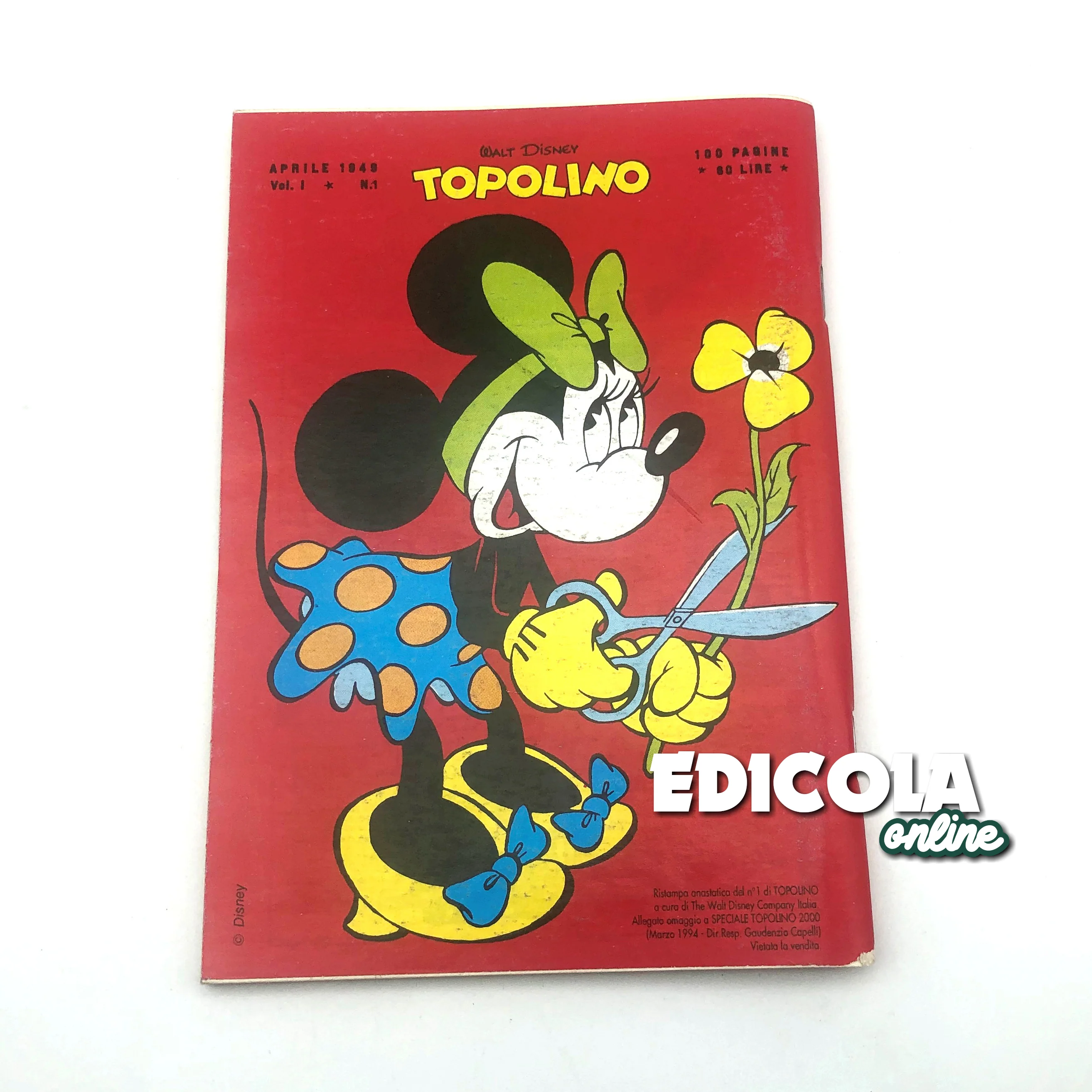 Fumetto TOPOLINO Spillato n. 1 RISTAMPA (1994) da Collezione 60 lire Vintage Raro - Image 3