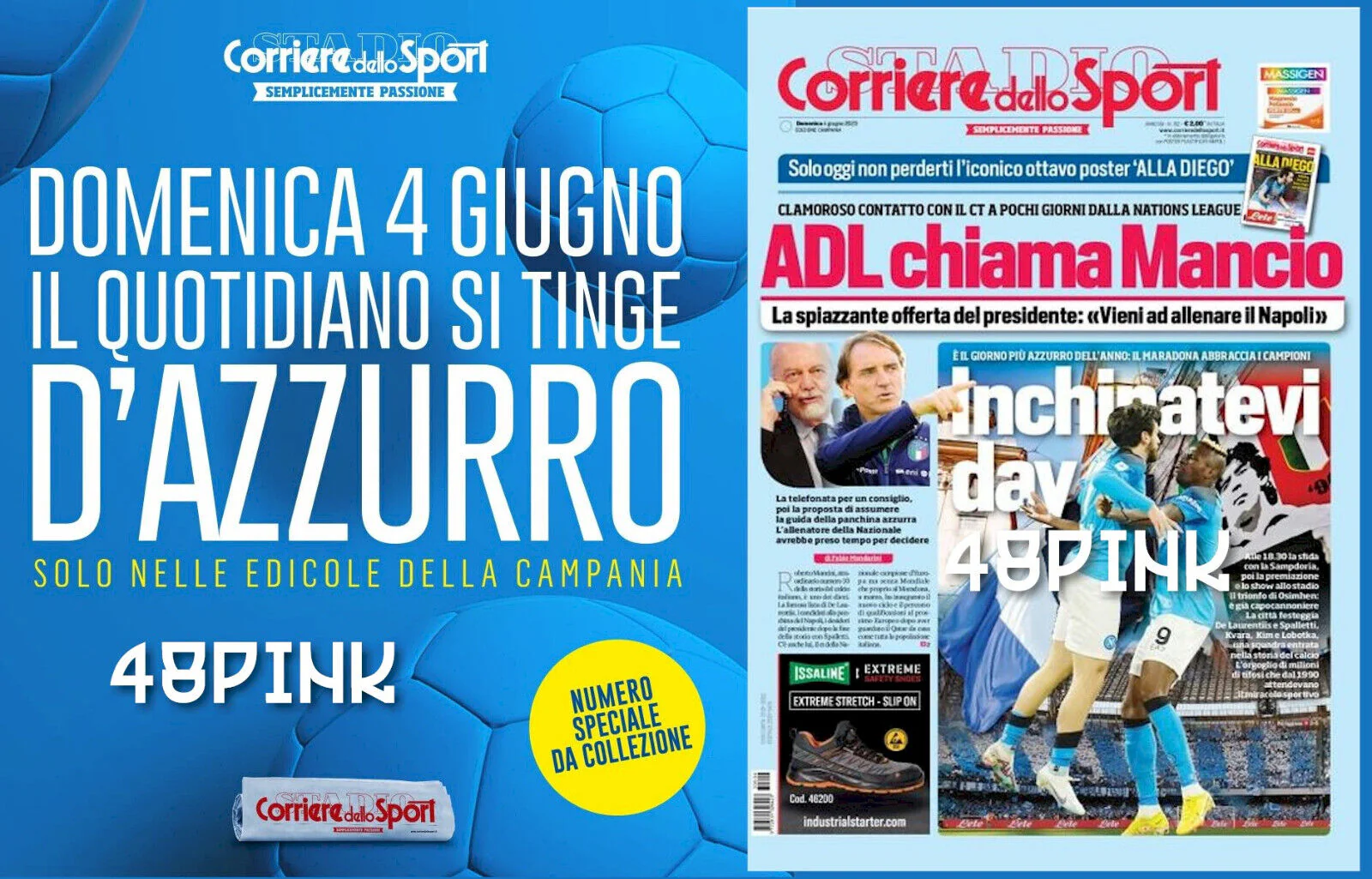 Giornale AZZURRO Corriere dello Sport del 4 Giugno 2023 3 Scudetto Calcio Napoli - Image 3