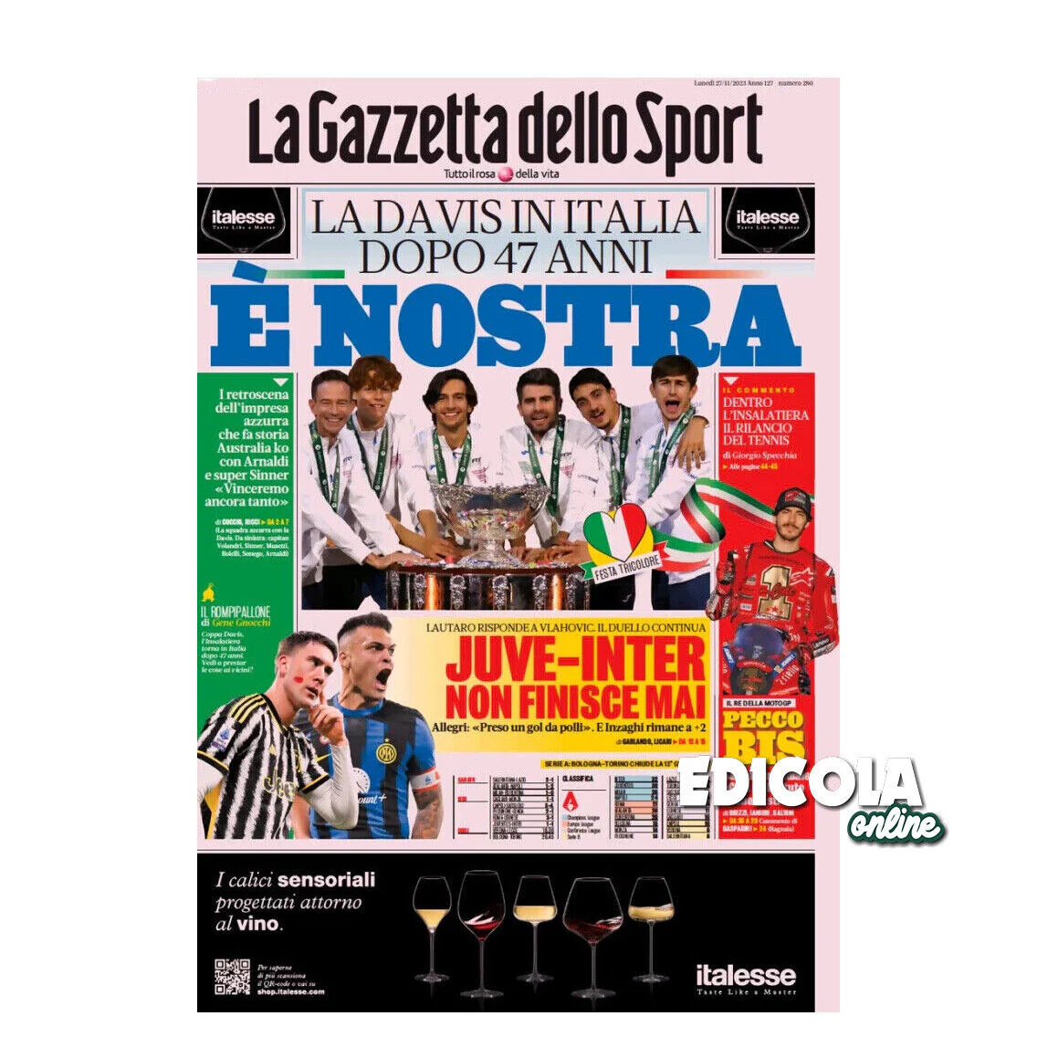Giornale Corriere Gazzetta dello Sport tutto Coppa Davis BAGNAIA SINNER ITALIA - Image 4