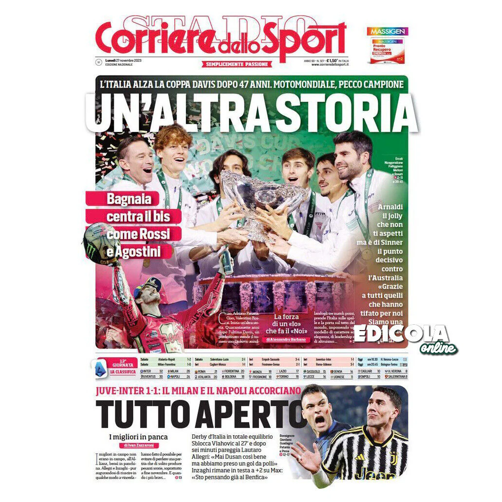 Giornale Corriere Gazzetta dello Sport tutto Coppa Davis BAGNAIA SINNER ITALIA - Image 5