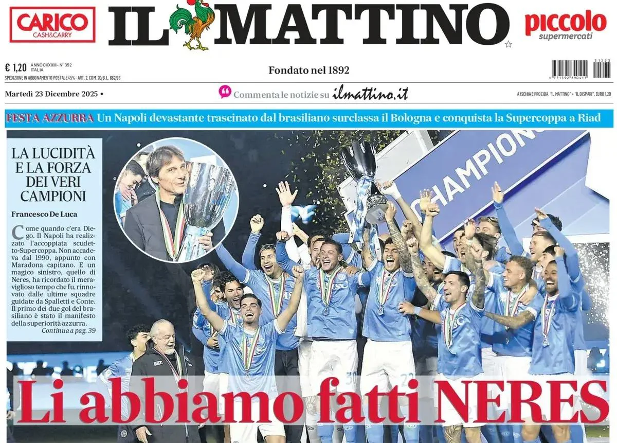 Giornale - IL MATTINO del 23.12.2025 - Il Napoli Vince la SuperCoppa ITALIANA - Image 2