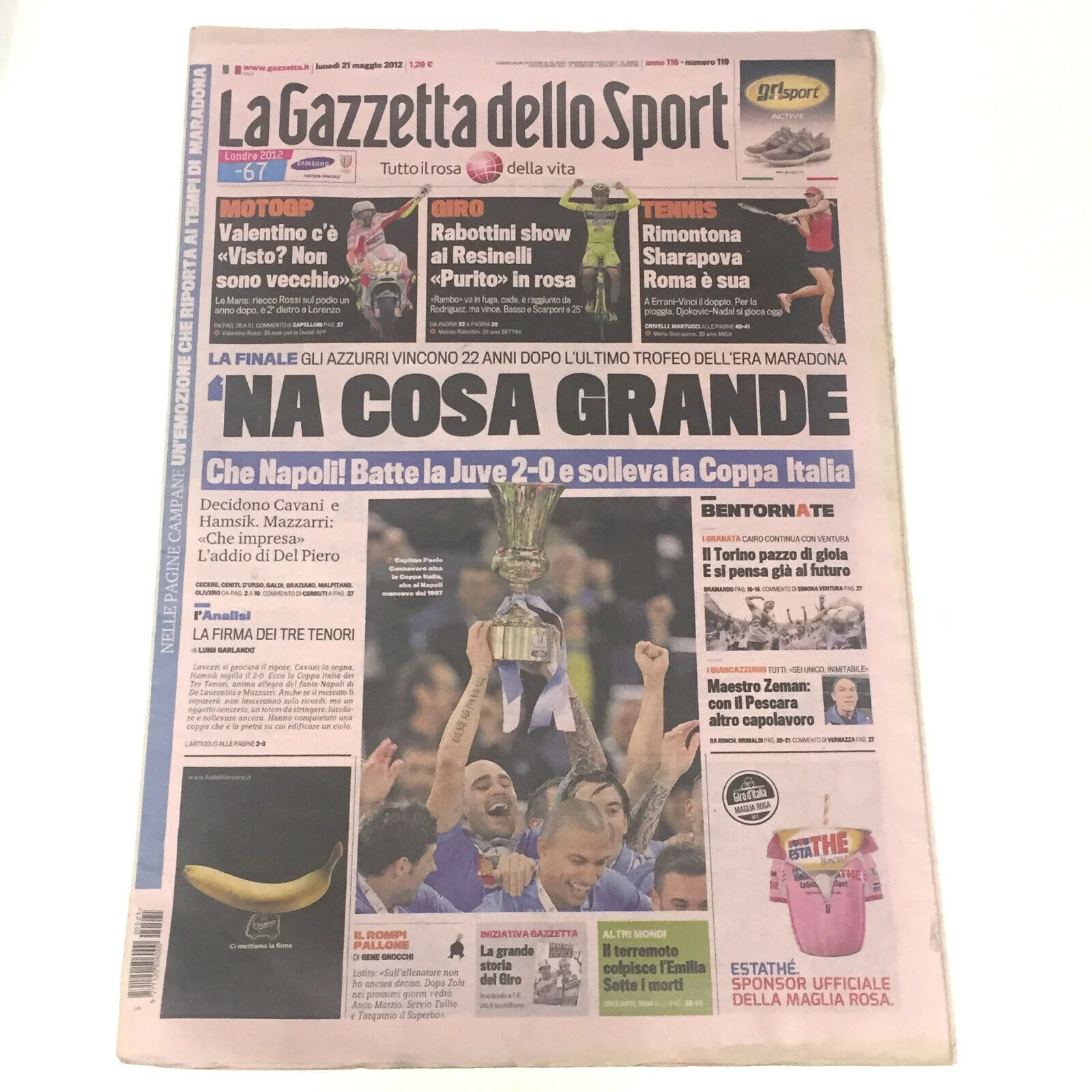 Giornale La Gazzetta dello Sport del 21.05.2012 Calcio Napoli Vince Coppa ITALIA - Image 4