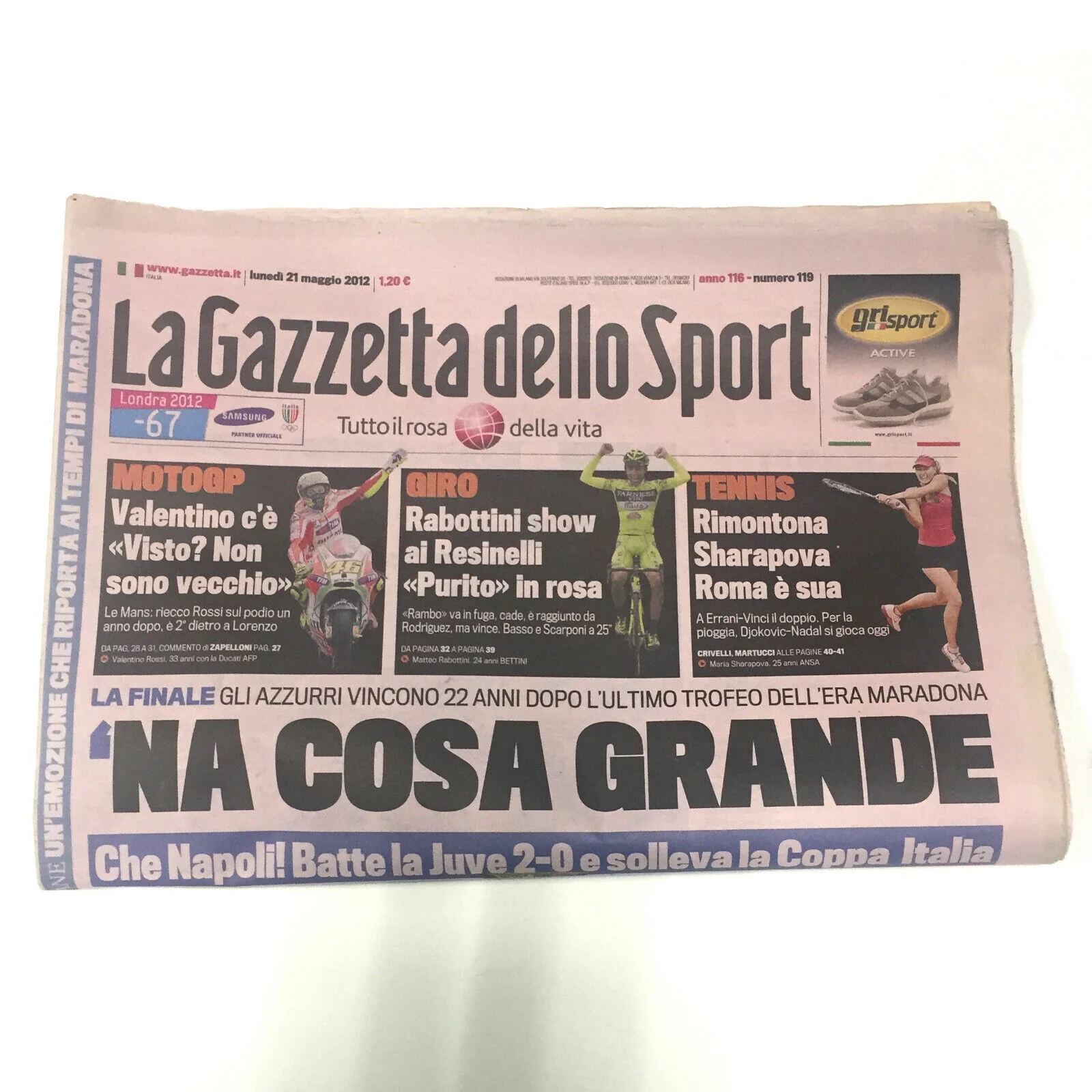 Giornale La Gazzetta dello Sport del 21.05.2012 Calcio Napoli Vince Coppa ITALIA - Image 5
