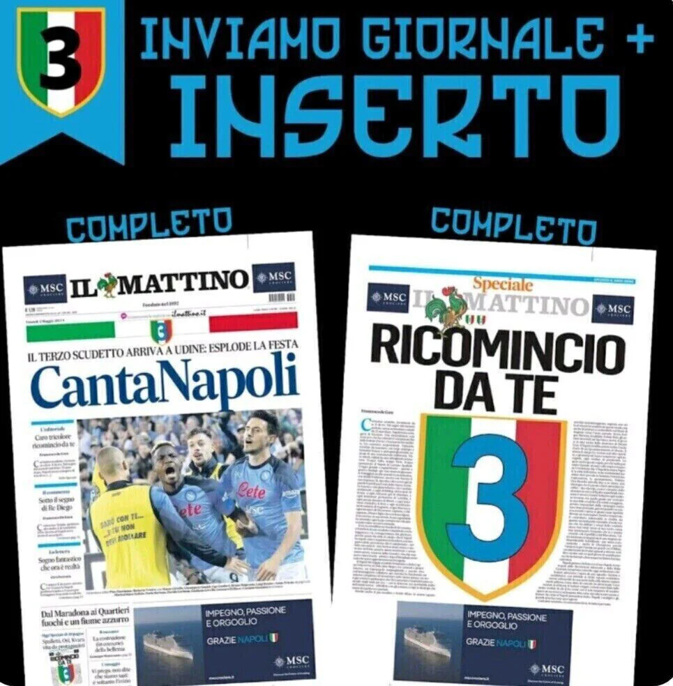 Giornali il Mattino NAPOLI Calcio SSC Campione d'Italia 3° Scudetto 2022-23 2023 - Image 2