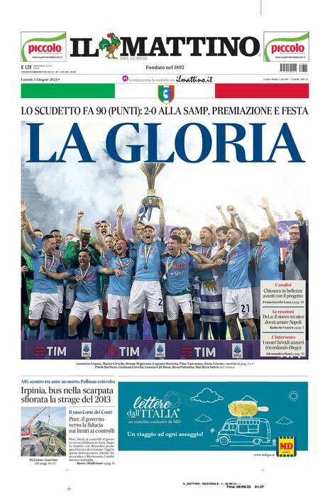 Giornali il Mattino NAPOLI Calcio SSC Campione d'Italia 3° Scudetto 2022-23 2023 - Image 4