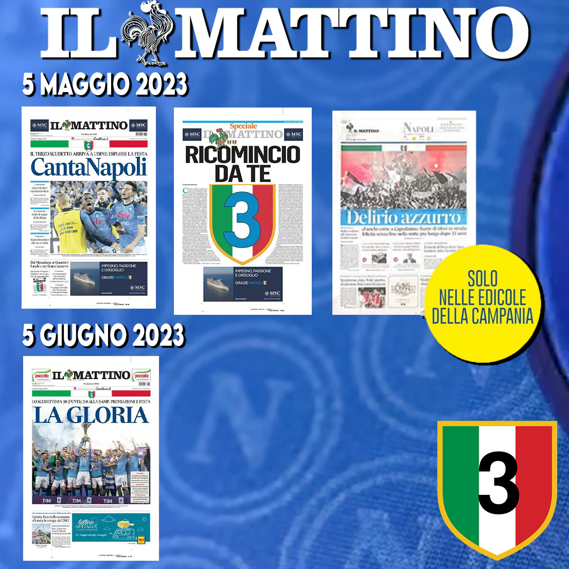 Giornali il Mattino NAPOLI Calcio SSC Campione d'Italia 3° Scudetto 2022-23 2023 - Image 7