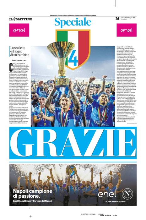 Giornali Quotidiani 4° Scudetto SSC Calcio NAPOLI - Campione d'Italia 2024-25 2025 - Image 17