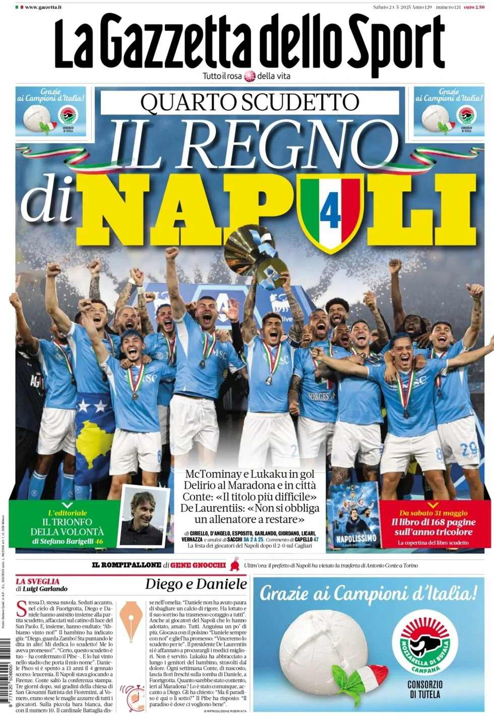Giornali Quotidiani 4° Scudetto SSC Calcio NAPOLI - Campione d'Italia 2024-25 2025 - Image 3