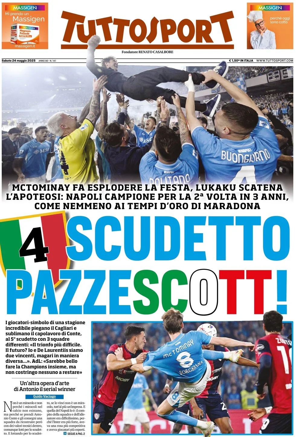 Giornali Quotidiani 4° Scudetto SSC Calcio NAPOLI - Campione d'Italia 2024-25 2025 - Image 4
