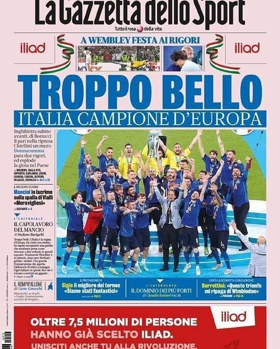 La Gazzetta dello Sport del 12 Luglio 2021 Campioni d' Europa Italia Euro 2020 - Image 5