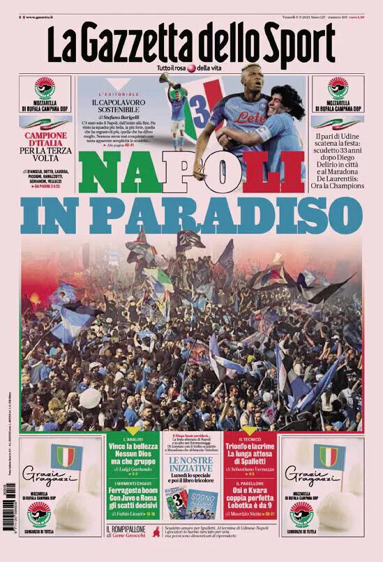 La Gazzetta dello Sport NAPOLI IN PARADISO 5 maggio 2023 3° Scudetto Campione - Image 3