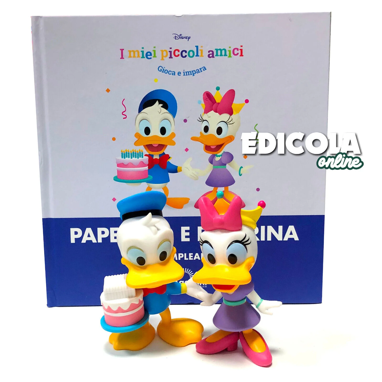 Libro i miei piccoli amici Disney con Statua di Paperino e Paperina Compleanno