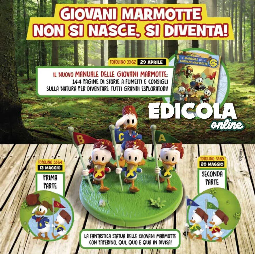 Manuale delle Giovani Marmotte +3 Fumetti TOPOLINO e Statua Paperino Quo Quo Qua