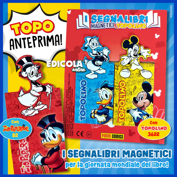 Set 3 Segnalibri Magnetici + Fumetto Topolino 3622 + Fumetto Zio Paperone 82