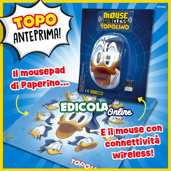 Set Tappetino Mousepad e/o Mouse Usb Wireless di Paperino (Con Topolino 3614+3615)