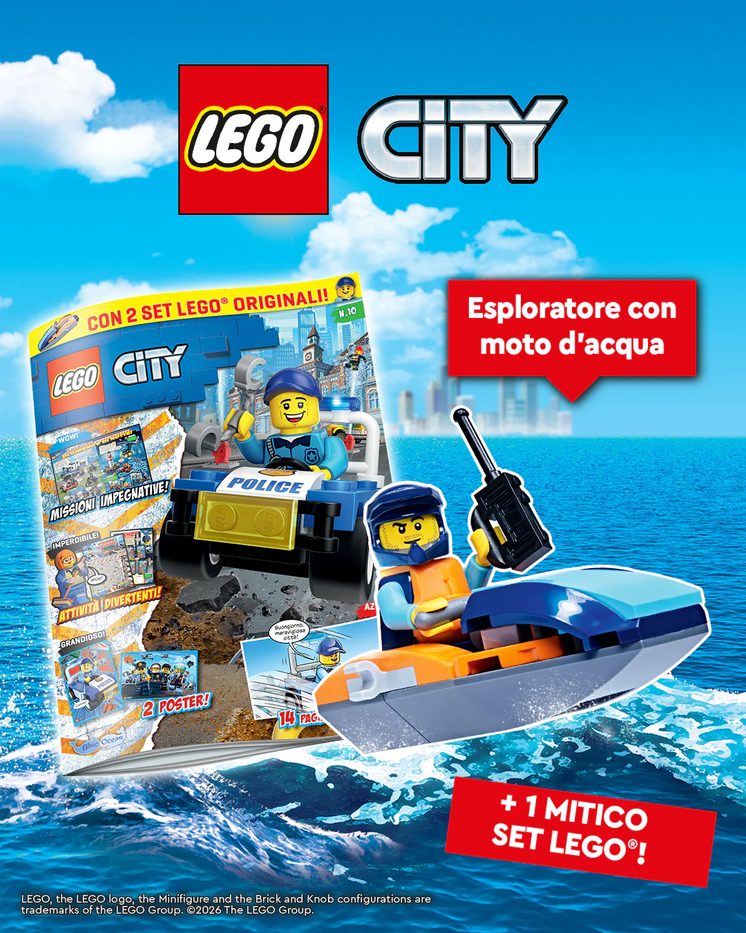 Rivista LEGO CITY N. 11 + 2 Giochi LEGO: Esploratore con moto d’acqua LEGO + 1 mitico set LEGO della Polizia) - Image 2
