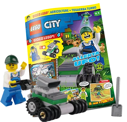 Rivista LEGO CITY n.4 + AGRICOLTORE + TOSAERBA TURBO