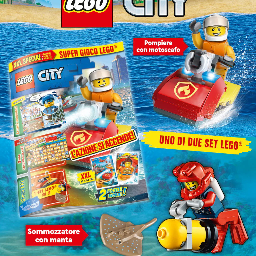 Rivista LEGO CITY XXL n.2 + POMPIERE + MOTOSCAFO / SET DA IMMERSIONE