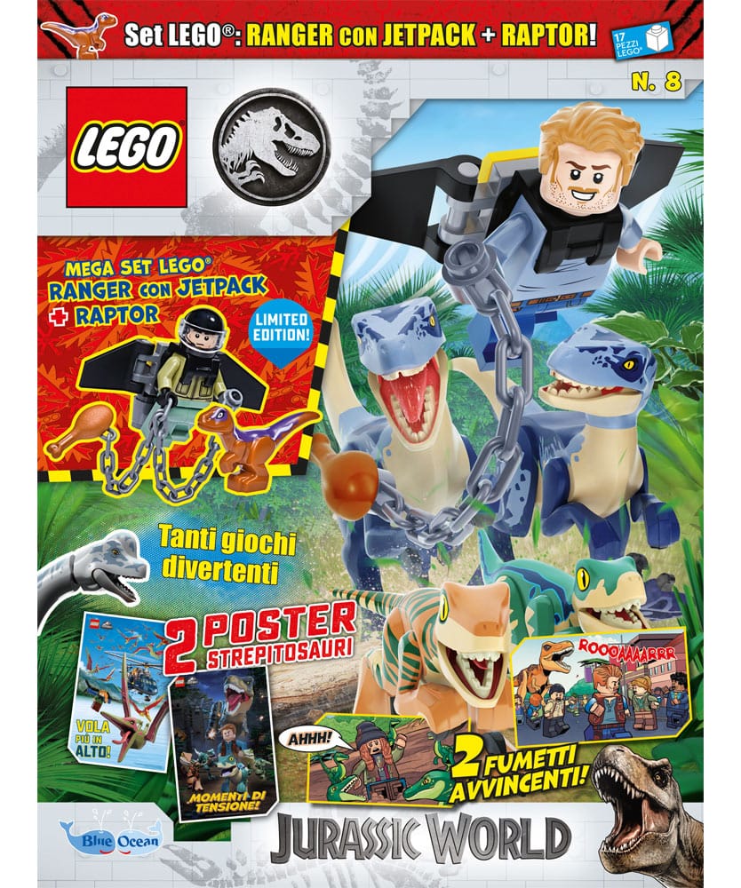 Rivista LEGO JURASSIC WORLD N. 8 - RANGER CON JETPACK + RAPTOR - Image 3