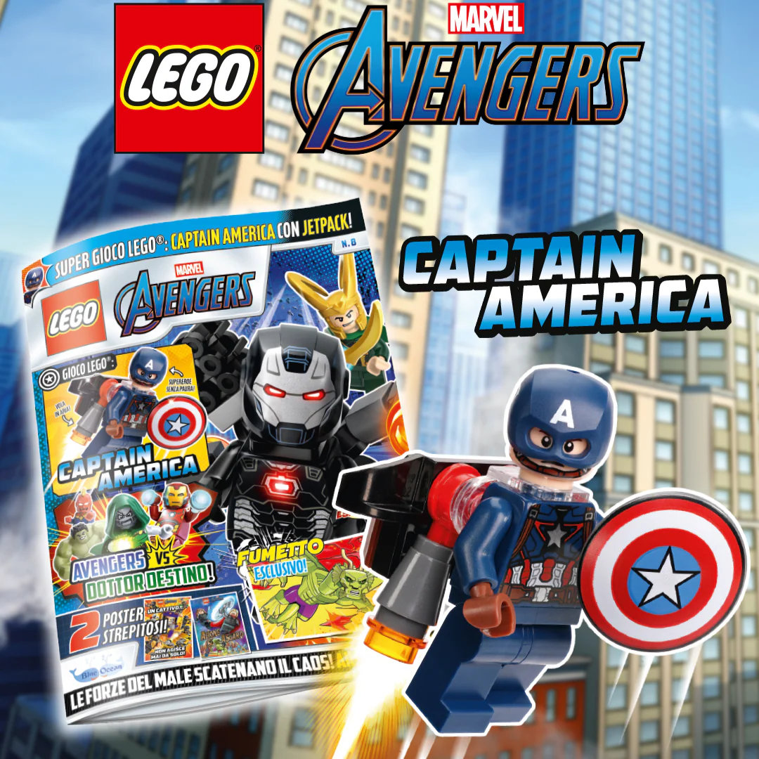 Rivista LEGO MARVEL AVENGERS n.8 + MINIFIGURE CAPTAIN AMERICA