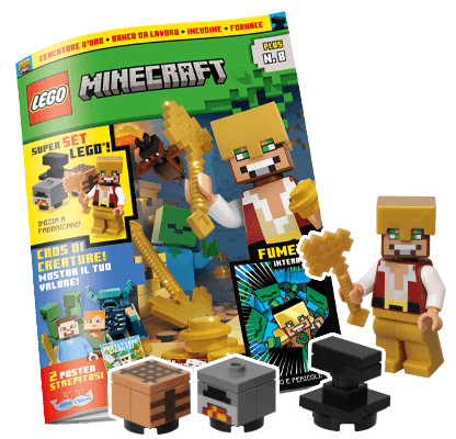 Rivista LEGO Minecraft PLUS n.8 + CERCATORE D’ORO + BANCO DA LAVORO + INCUDINE + FORNACE - Image 2