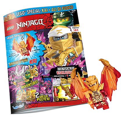 Rivista LEGO NINJAGO DRAGHI D'ORO n.1 - Drago D'Oro KAI + Ali di Fuoco (Copia)