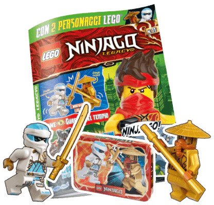 Rivista LEGO NINJAGO LEGACY n. 11 - Lattina con 2 GIOCHI : ZANE VS GUARDIA DEL TEMPIO