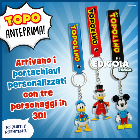 Set 3 Uscite - Portachiavi 3D + Fumetti Topolino 3616 3617 3618
