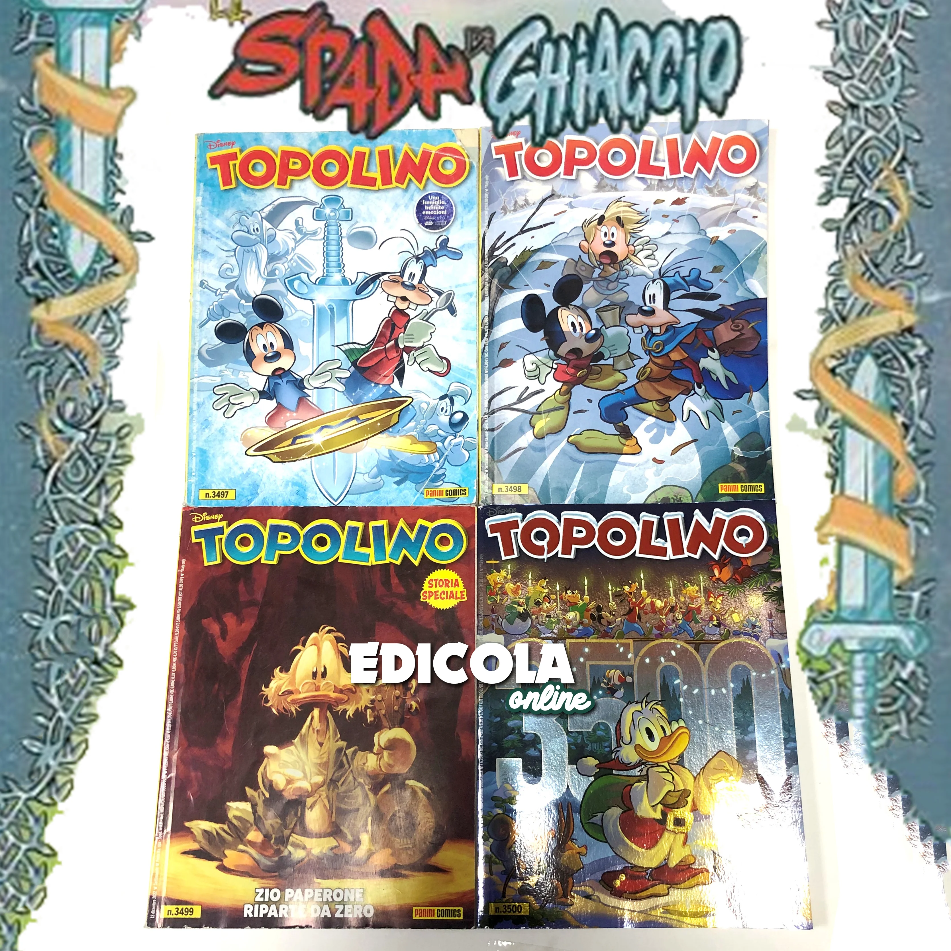 Set 4 Fumetti TOPOLINO e la SPADA di GHIACCIO Serie Completa 3497 3498 3499 3500