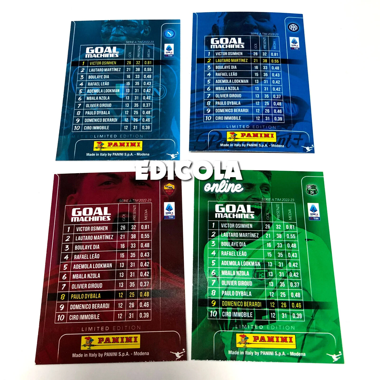 Set 4x Card PANINI CALCIATORI 2023-24 GOAL MACHINES Figurine 2024 Cards Limited - Image 2