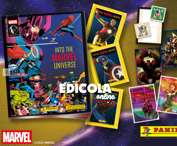 Set Album e/o Bustine di figurine Into the Marvel Universe Sticker Album (Panini 2025)