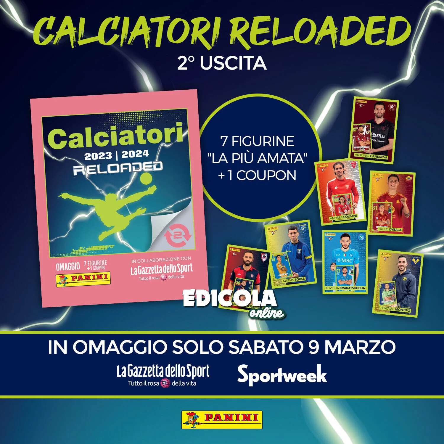 Sportweek 9 Marzo 2024 + Seconda Bustina Reloaded Calciatori Figurine Panini 2°